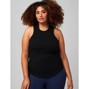 New Fabletics Black High Neck Rib Built-in Bra Tank